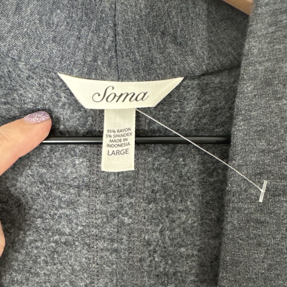 SOMA Women's Open Front Cardigan Sweater Gray 3/4‎ Sleeve; Size L - Picture 2 of 6